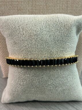 NWOT-Black Onyx Bangle Bracelet| 18K Gold Filled Bracelet Emerald Cut Onyx|7.25”